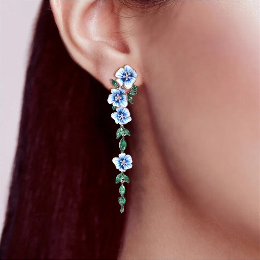 Blue Floral Bloom Drop Earrings